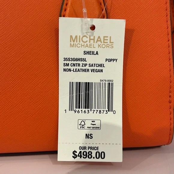Michael Kors Sheila Small Center Zip Satchel Shoulder Crossbody Bag Poppy
